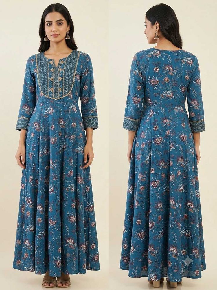 Beautiful Blue Floral Anarkali Kurta