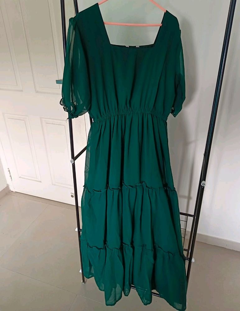 Dark Green Puff Sleeve Dress💚
