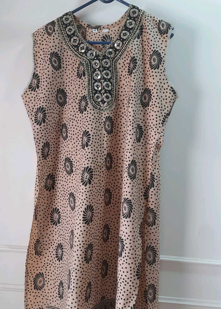 Unused Beige Short Kurti with Embellished Neckline