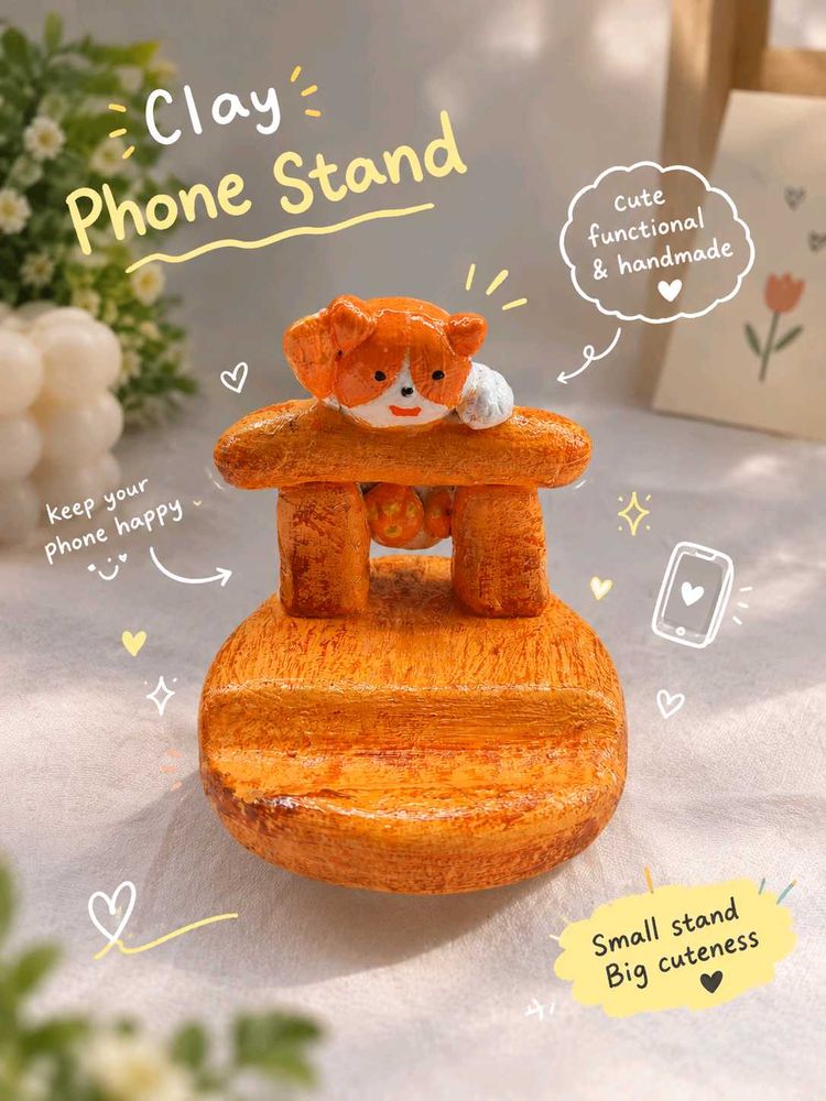 Cute Clay Cat Phone Stand