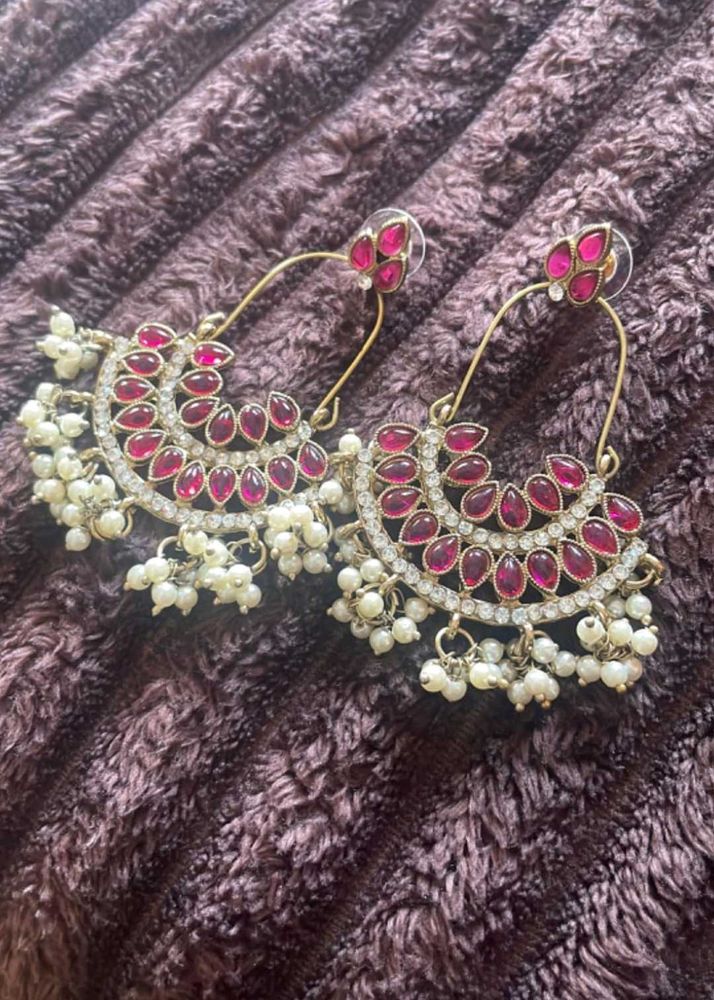 Pink Kundan Austrian Diamond &amp; Beads Dangle Ethnic