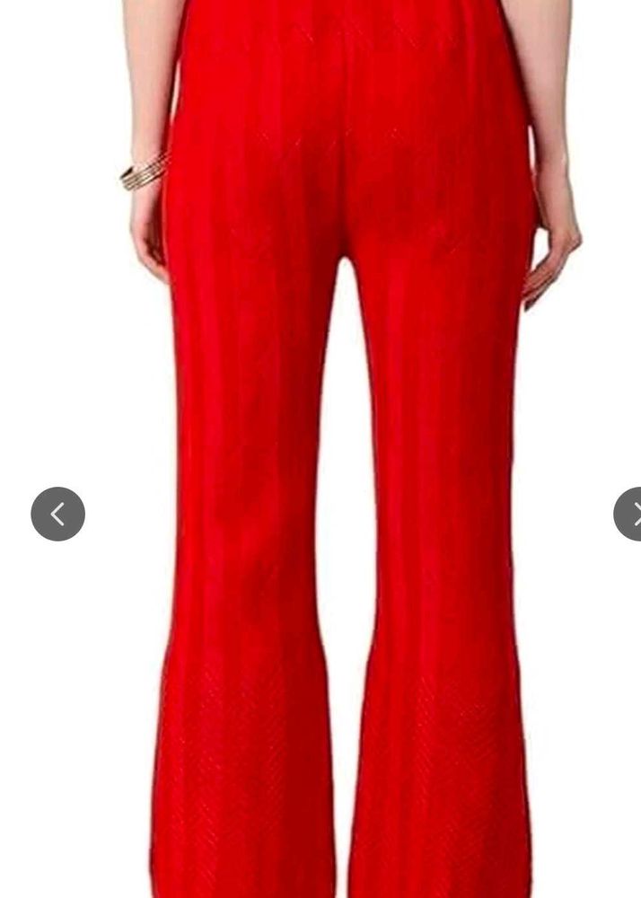 Vibrant Red Flared Palazzos