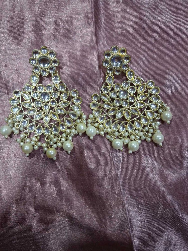 Sale❗️Exquisite Kundan &amp; Pearl Dangle Earrings