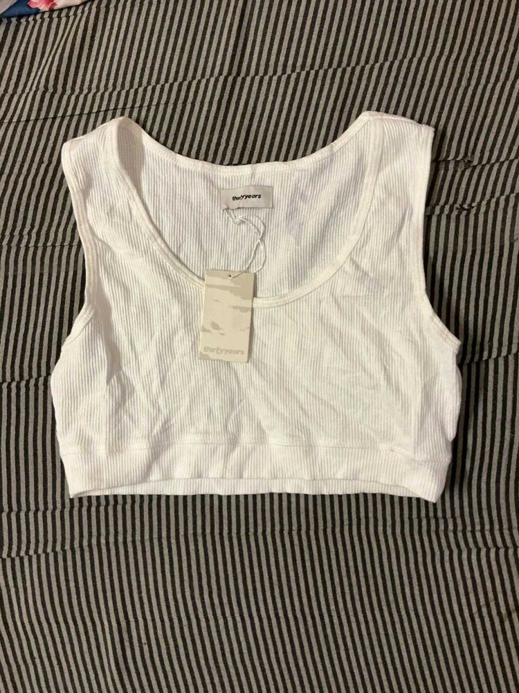 White Ribbed Crop Tank - Trendy!
