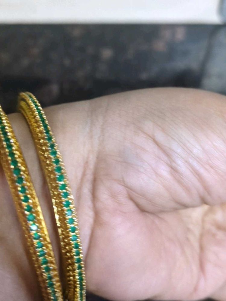 Elegant Gold Plated Bangles with Green Stones