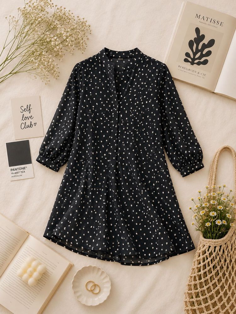 Chic Black Polka Dot Tunic Top