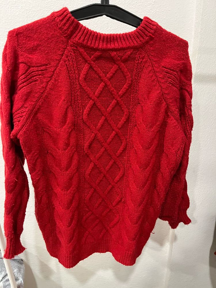 Chic Red Cable Knit Sweater