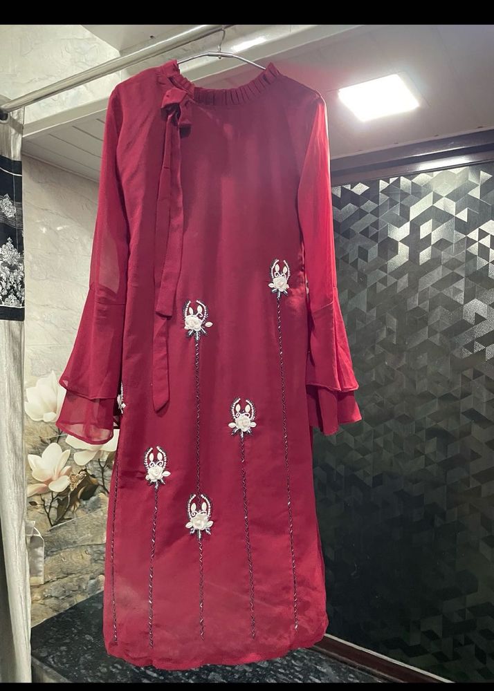 Maroon Embroidered Kurta