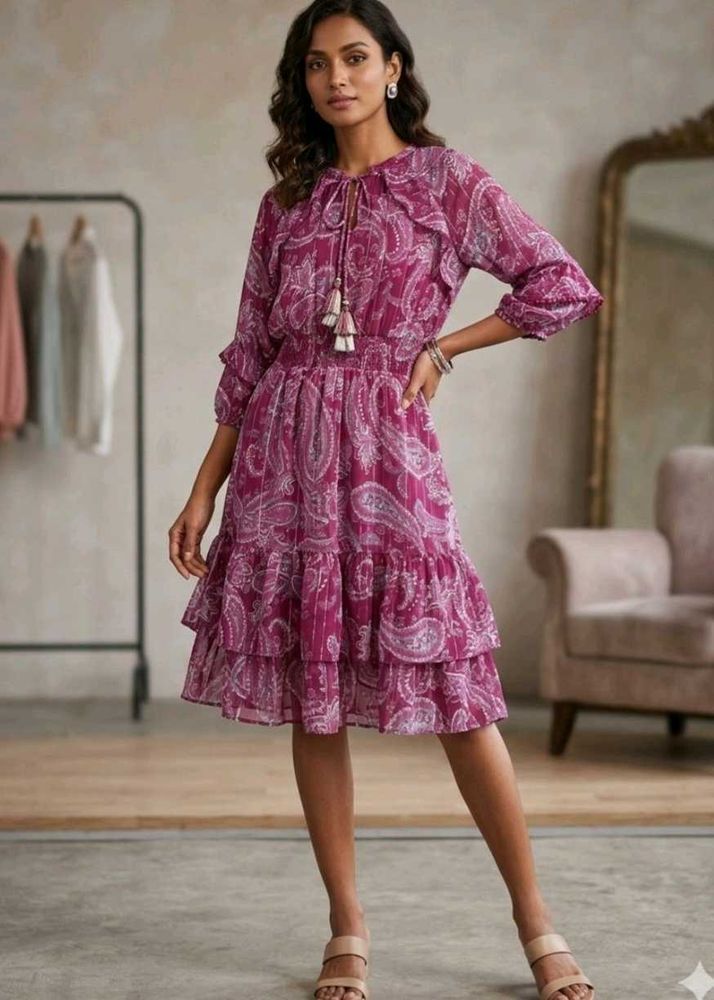 Bohemian Paisley Print Tiered Dress