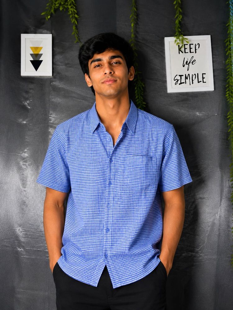 Classic Blue Gingham Short Sleeve Shirt