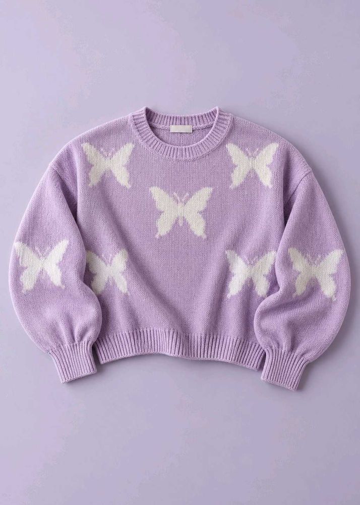 LAVENDER PURPLE BUTTERFLY PRINT KNIT SWEATER