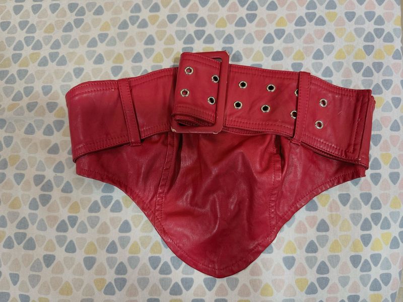 Red Faux Leather Buckle Tube Top