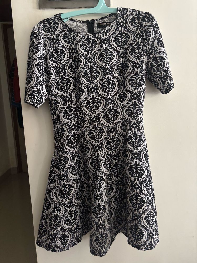 Monochrome Patterned Fit &amp; Flare Dress