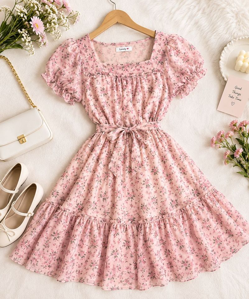 Chic peach 🍑 Floral Mini Dress unique piece