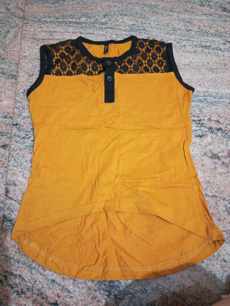 Mustard Yellow Lace Yoke Top