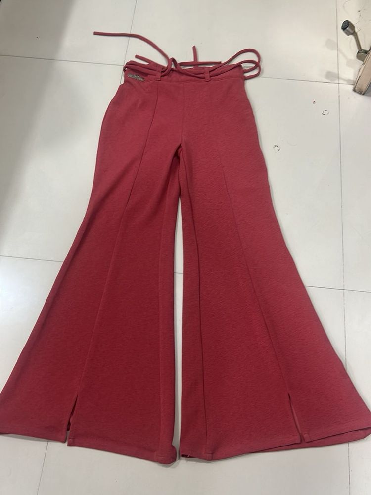 Flared Red Pants with Tie Detail