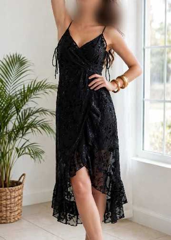 Elegant Black Velvet Midi Dress