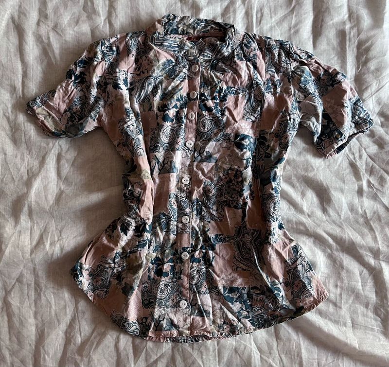 Pink &amp; Blue Floral Print Button-Up Shirt