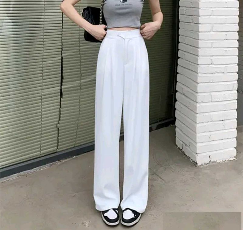 White High-Waisted Wide Leg Trousers