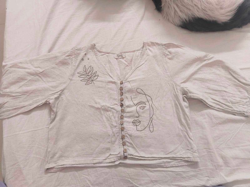 Lightweight Embroidered V-Neck Top