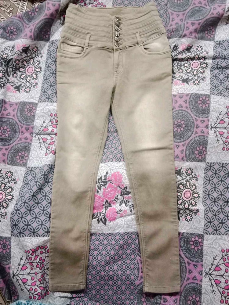High Waisted Button Detail Jeans