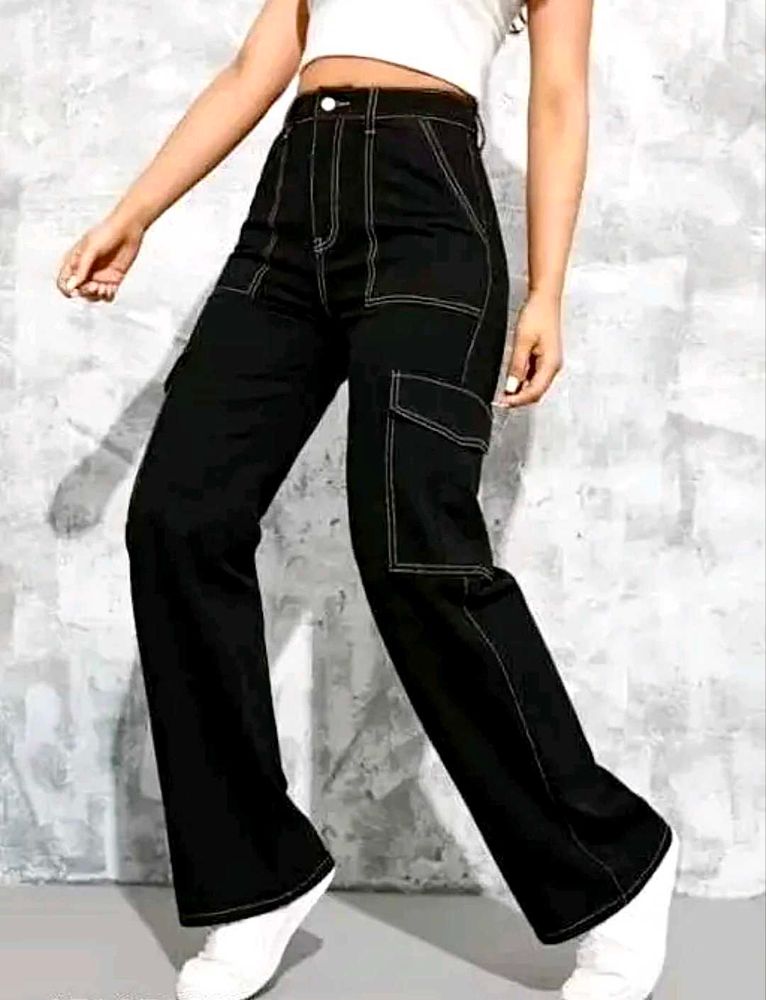 Black straight fit Cargo Pants