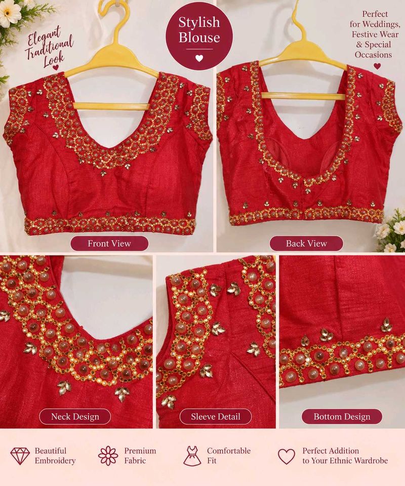 ✨ Beautiful Red Embroidered Designer Blouse