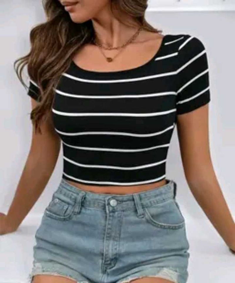 Women’s Black &amp; White Striped Crop Top