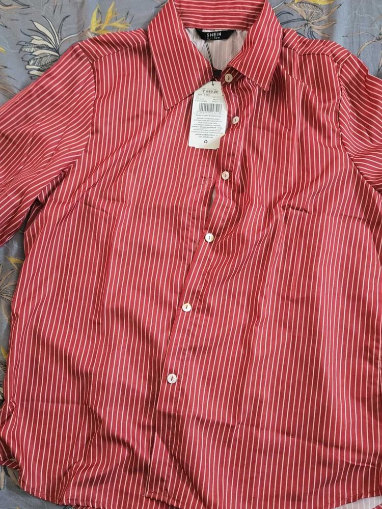 Red Striped Button-Up Shirt