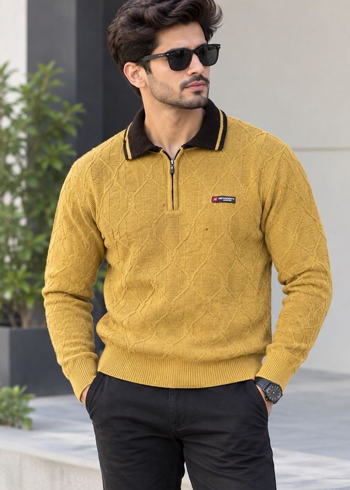 Men's Yellow Textured Knit Sweater