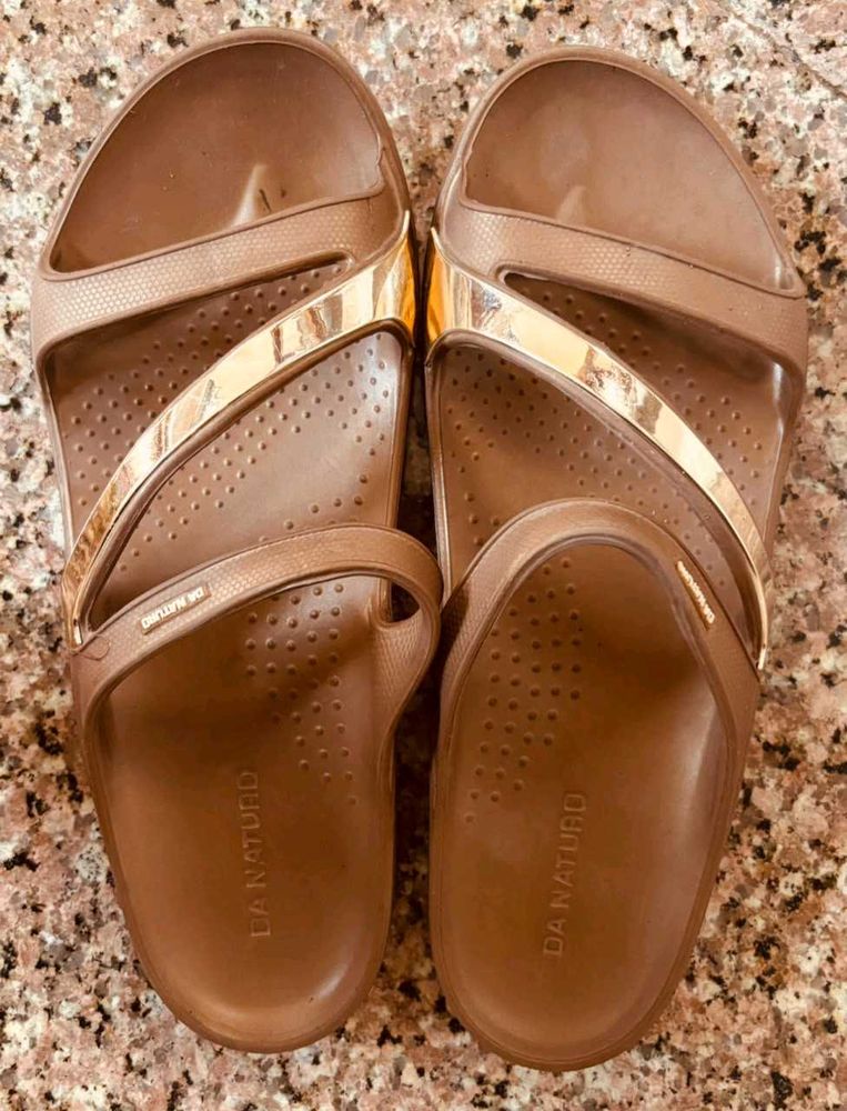 Stylish Brown &amp; Gold Strappy Sandals