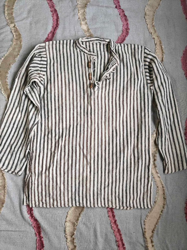 Beige shirt/Striped Casual Shirt Pair.