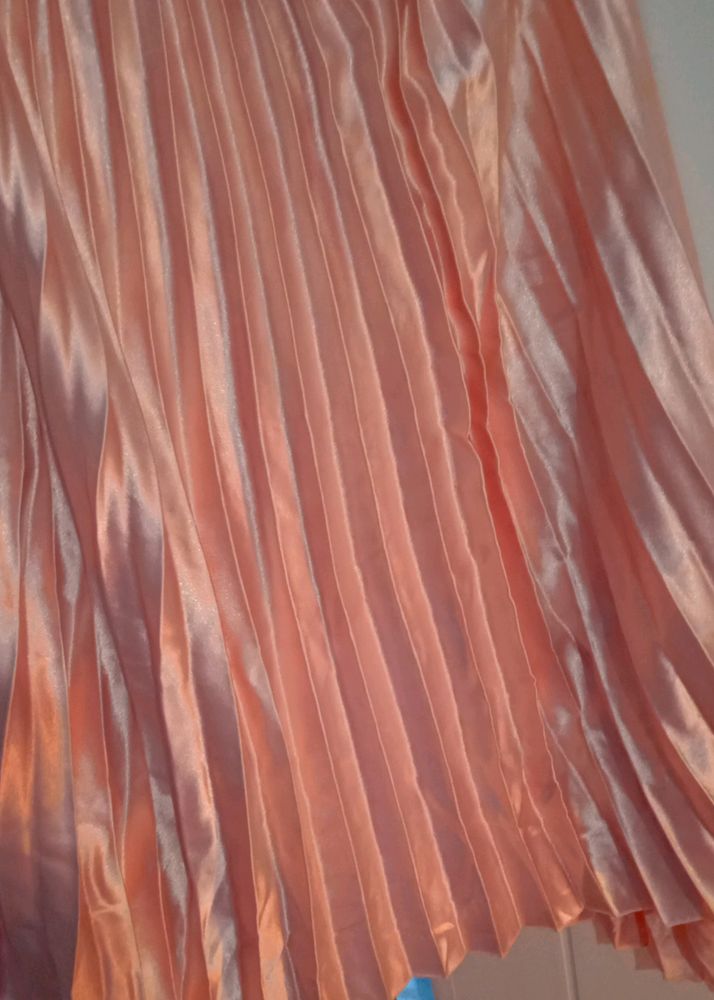 Peach Plated Satin Skirt