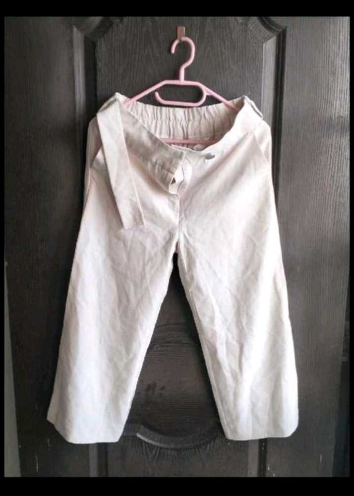 Cream Cropped Wide-Leg Pants