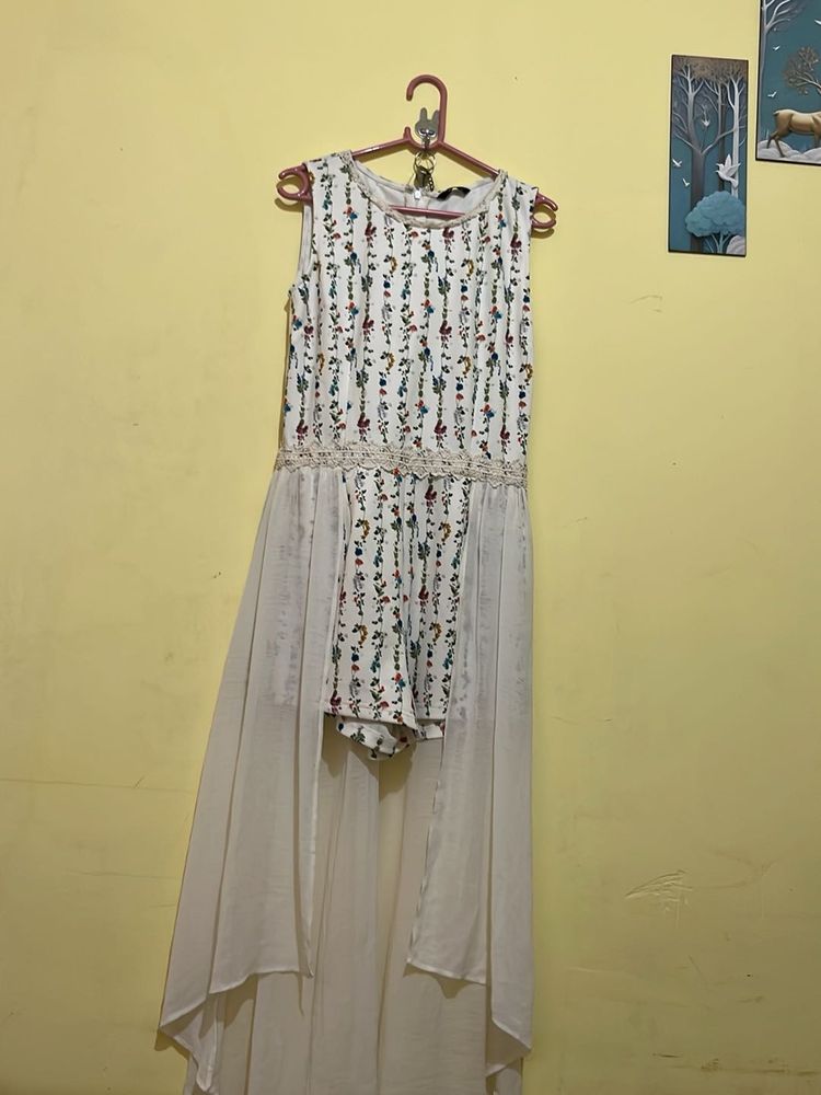 Chic White Floral Jumpsuit with Overlay