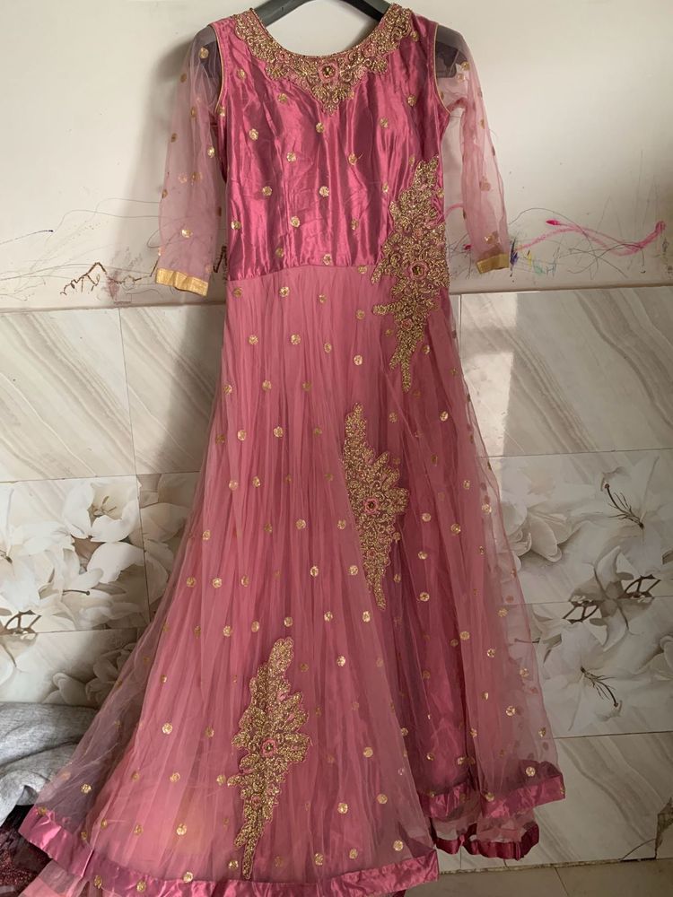Pink &amp; Gold Embellished Anarkali