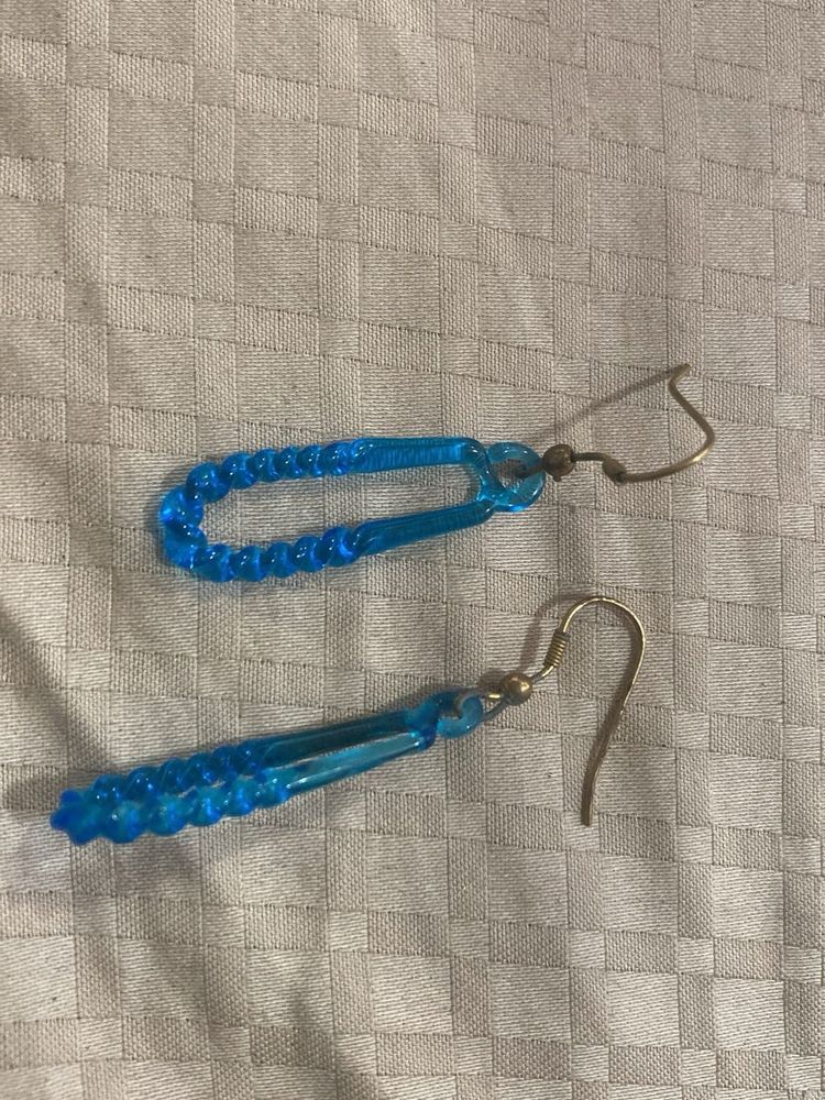 Bright Blue Dangle glass Earrings