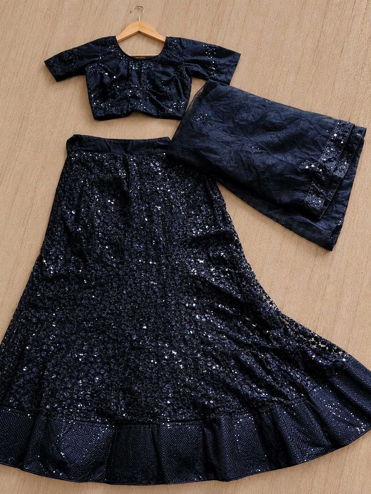 Sparkling Navy Blue Sequined Lehenga Choli