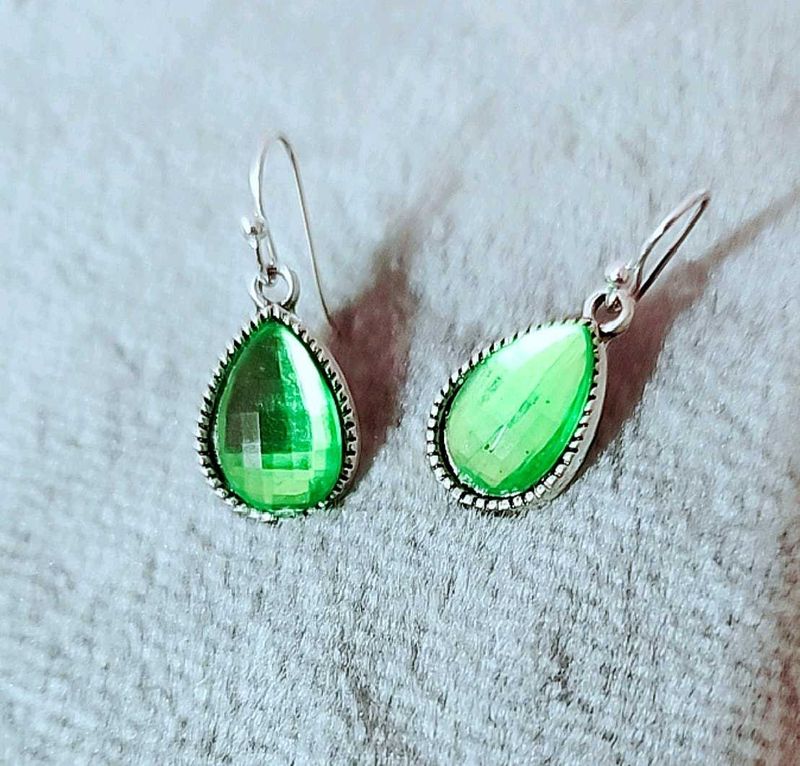 Green Teardrop Dangle Earrings