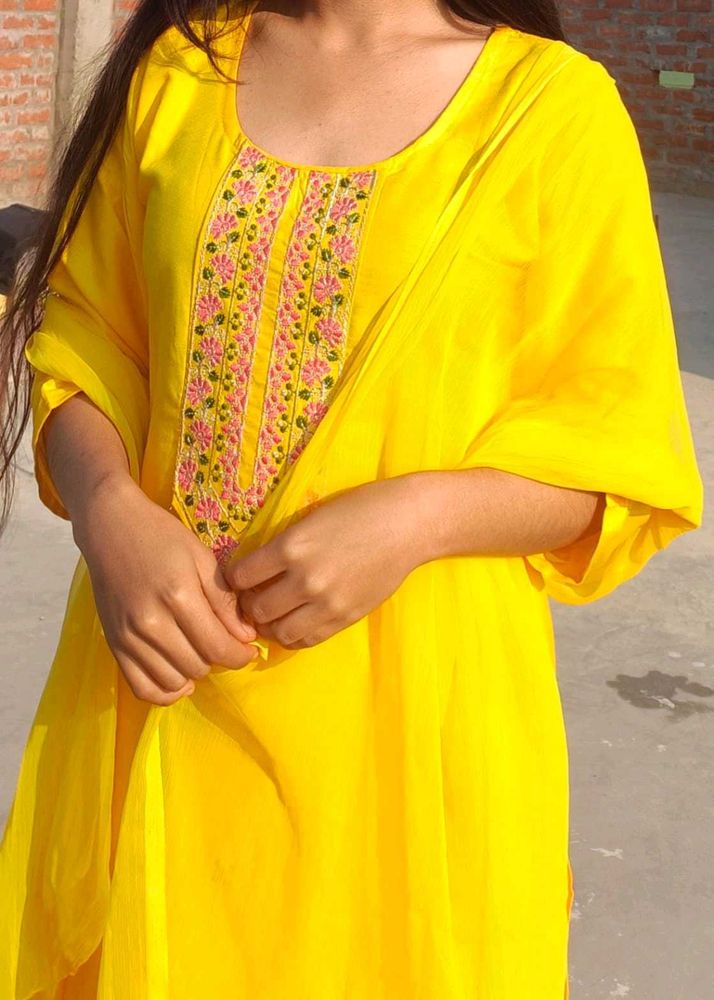 Vibrant Yellow Embroidered Kurta Set