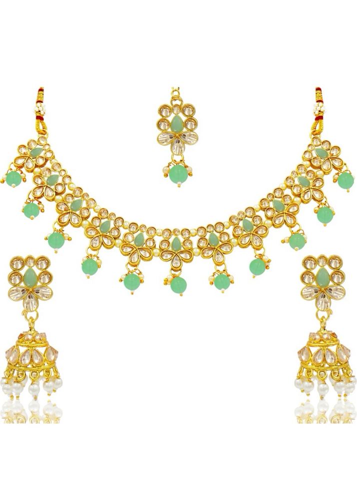 Alloy Gold Plated Green Jewel Set