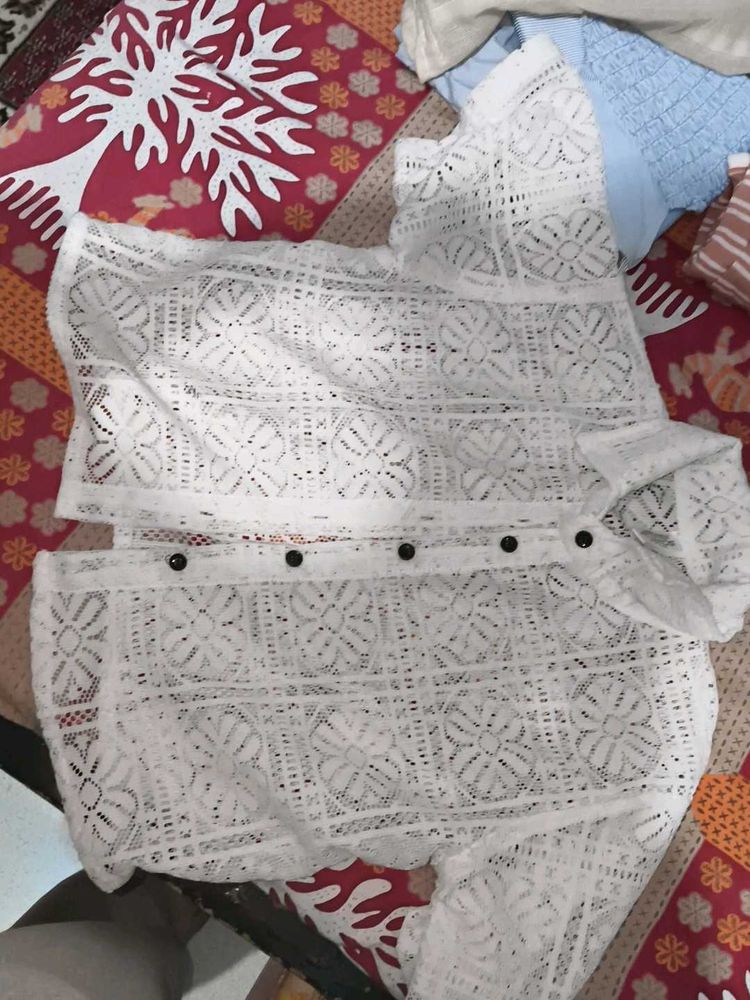 White Lace Cropped Top