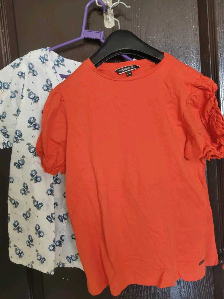 Chic Orange &amp; White Floral Tops Set