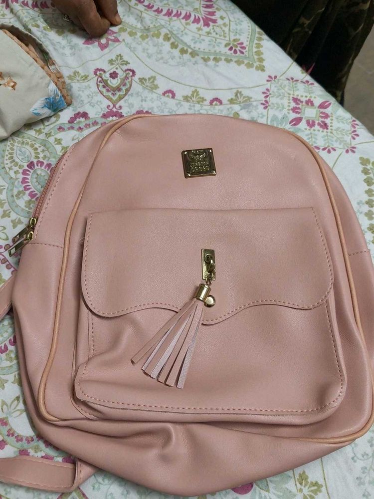 Cute Pink Faux Leather Backpack