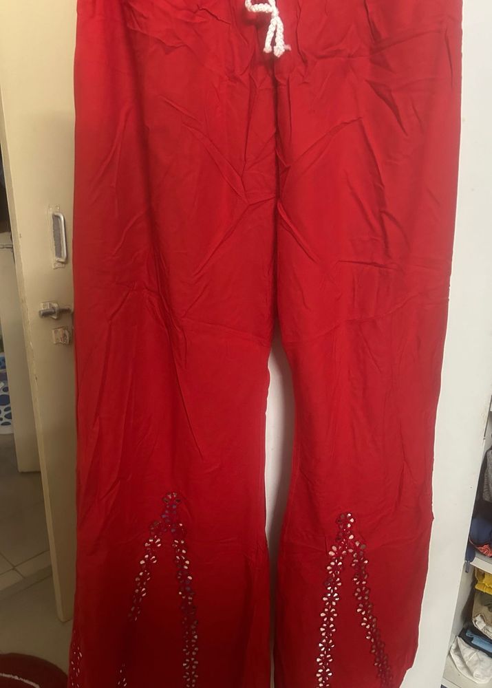 Vibrant Red Wide-Leg Pants