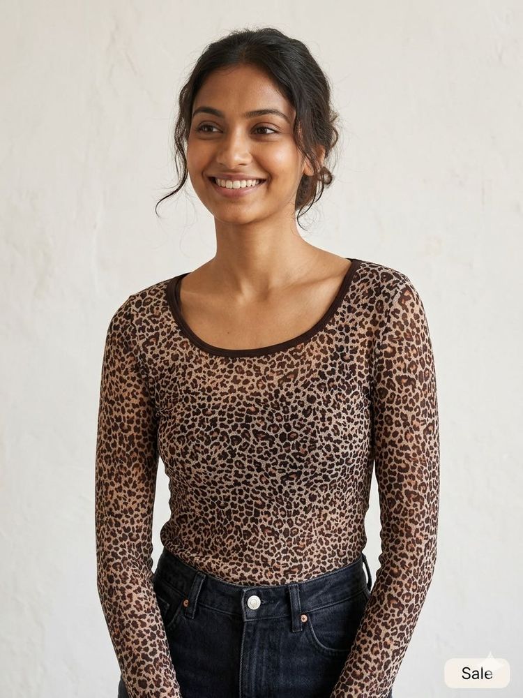 Leopard Print sheer Long Sleeve Top