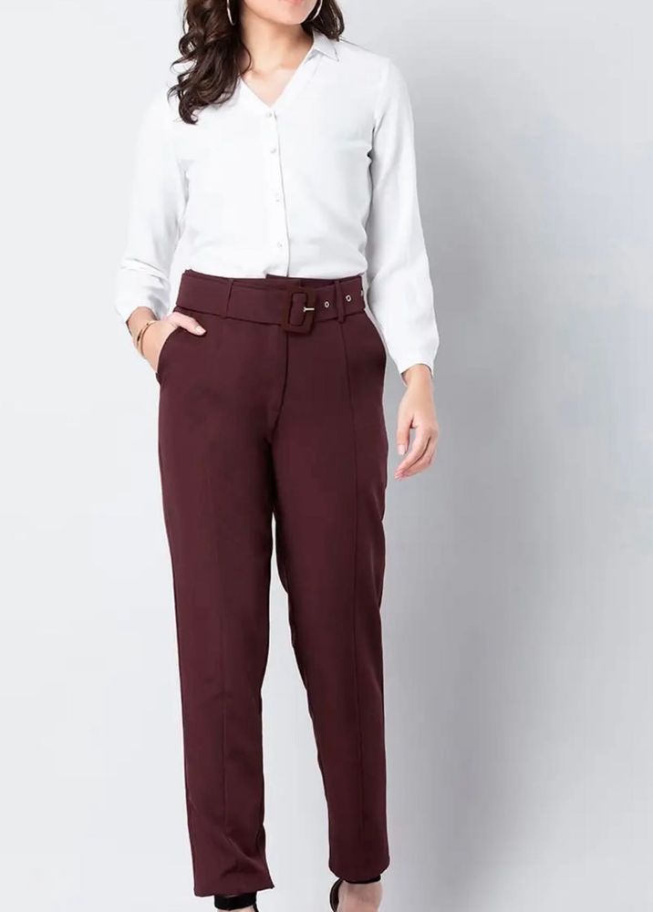 Burgundy Belted Trousers