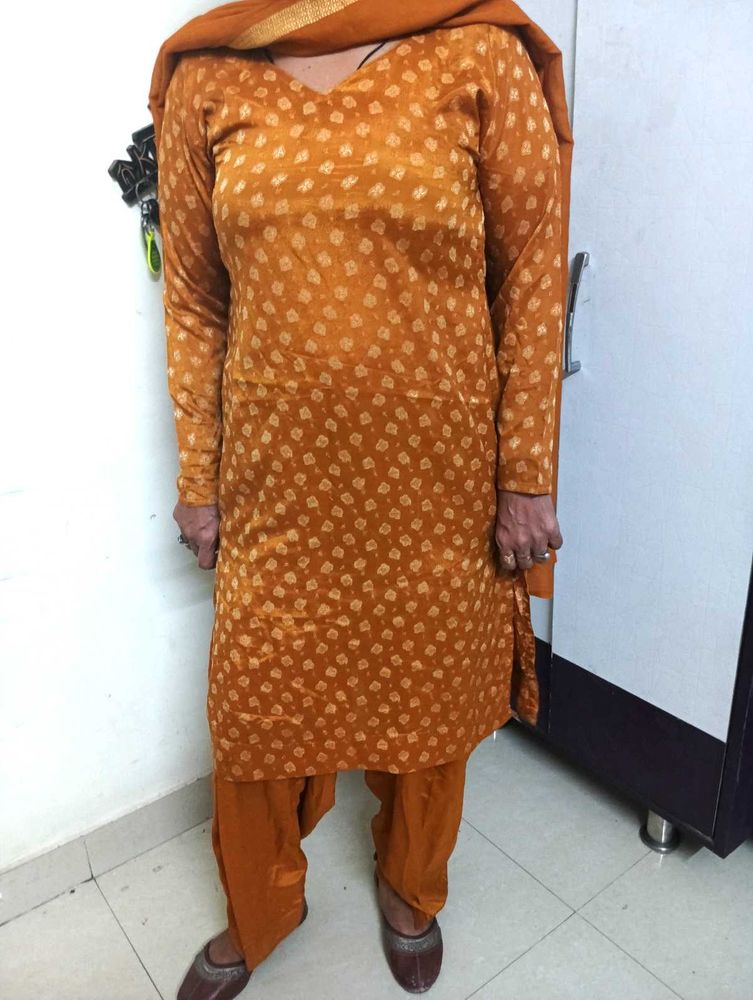 Orange Printed Kurta Set with Dupatta