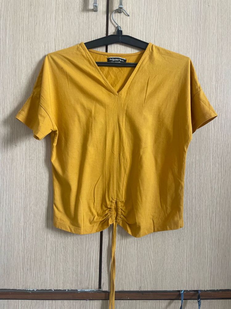 Mustard Yellow V-Neck Ruched Tee