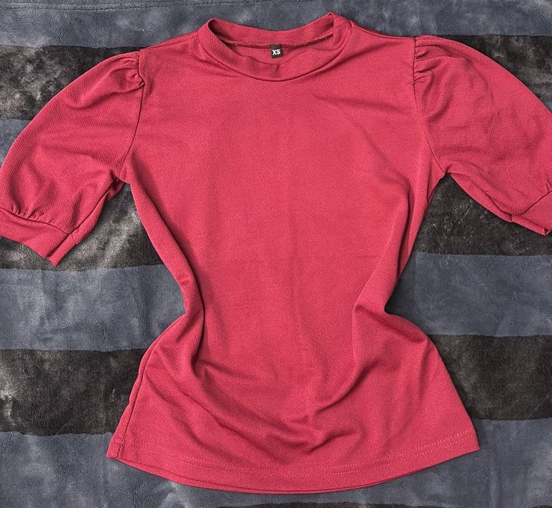Burgundy Puff Sleeve Tee